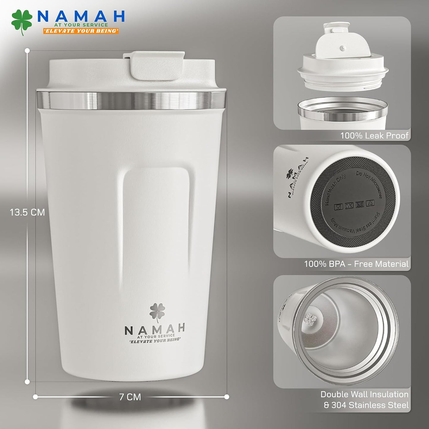 NAMAH® 12oz Insulated Stainless Steel Coffee Mug with Lid – Double Wall Vacuum Insulated Travel Cup for Hot & Cold Drinks – Leakproof Reusable Tumbler for Coffee, Tea & Cocoa – Tangy Vibe