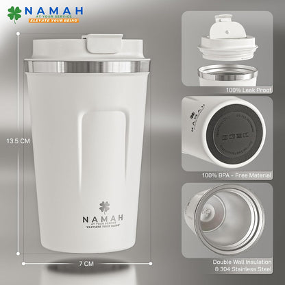 NAMAH® 12oz Insulated Stainless Steel Coffee Mug with Lid – Double Wall Vacuum Insulated Travel Cup for Hot & Cold Drinks – Leakproof Reusable Tumbler for Coffee, Tea & Cocoa – Tangy Vibe