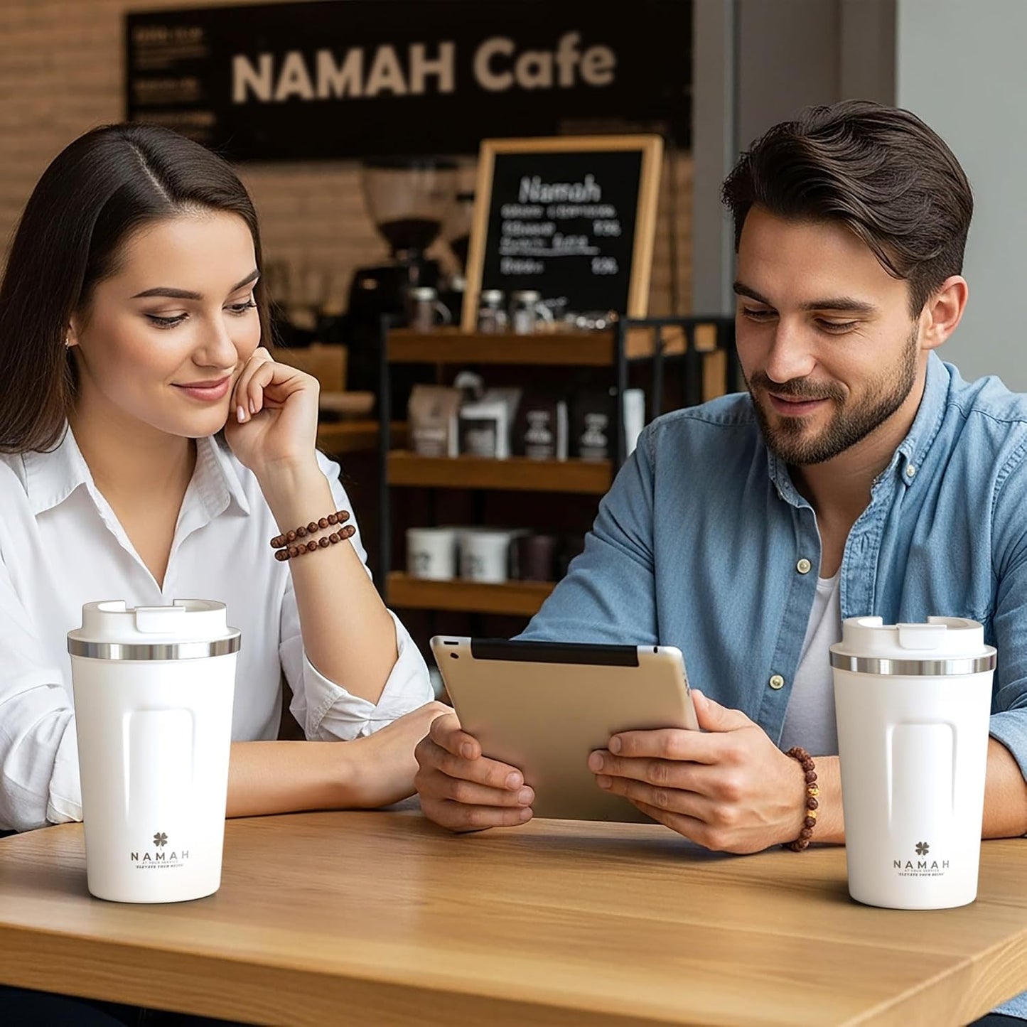 NAMAH® 12oz Insulated Stainless Steel Coffee Mug with Lid – Double Wall Vacuum Insulated Travel Cup for Hot & Cold Drinks – Leakproof Reusable Tumbler for Coffee, Tea & Cocoa – Tangy Vibe