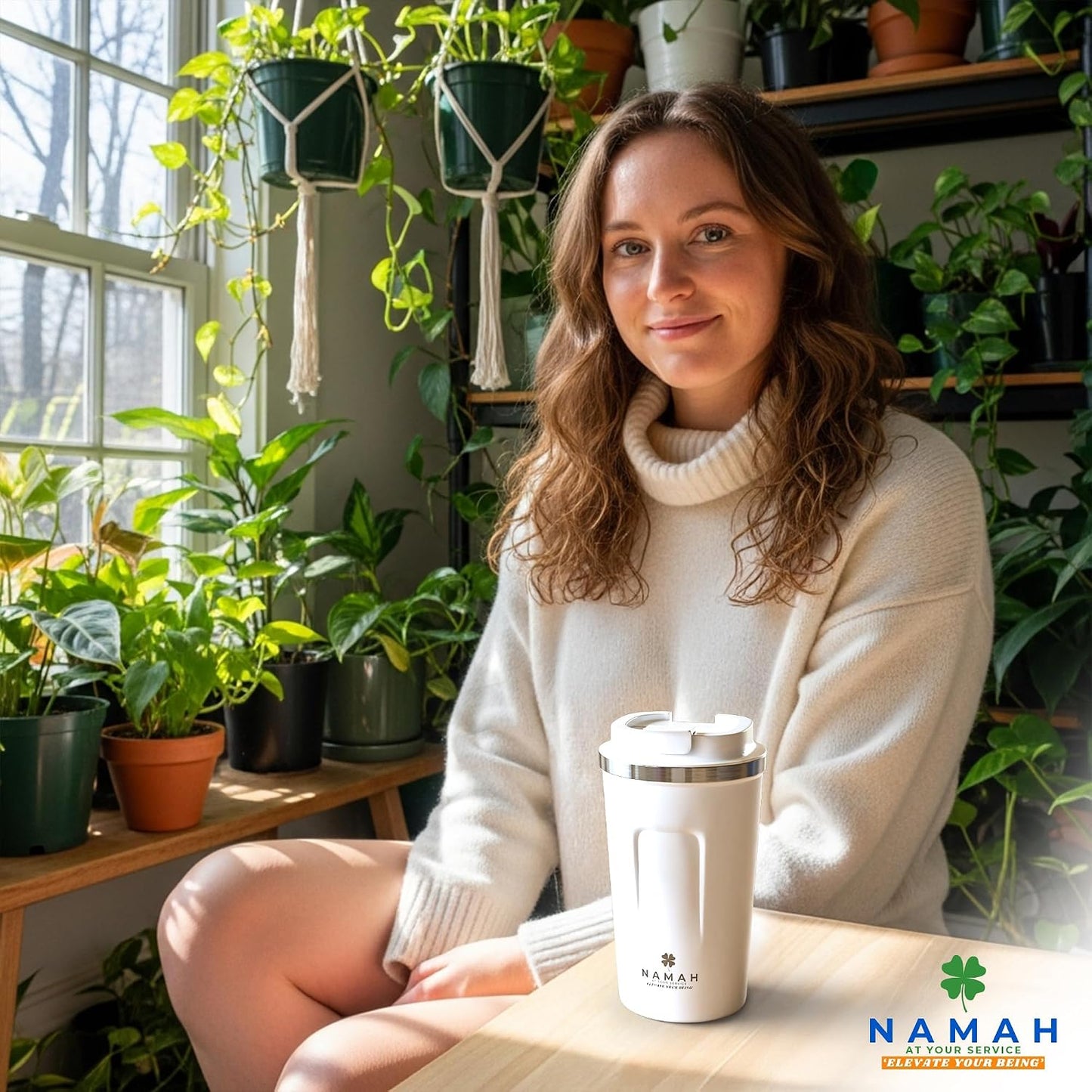 NAMAH® 12oz Insulated Stainless Steel Coffee Mug with Lid – Double Wall Vacuum Insulated Travel Cup for Hot & Cold Drinks – Leakproof Reusable Tumbler for Coffee, Tea & Cocoa – Tangy Vibe