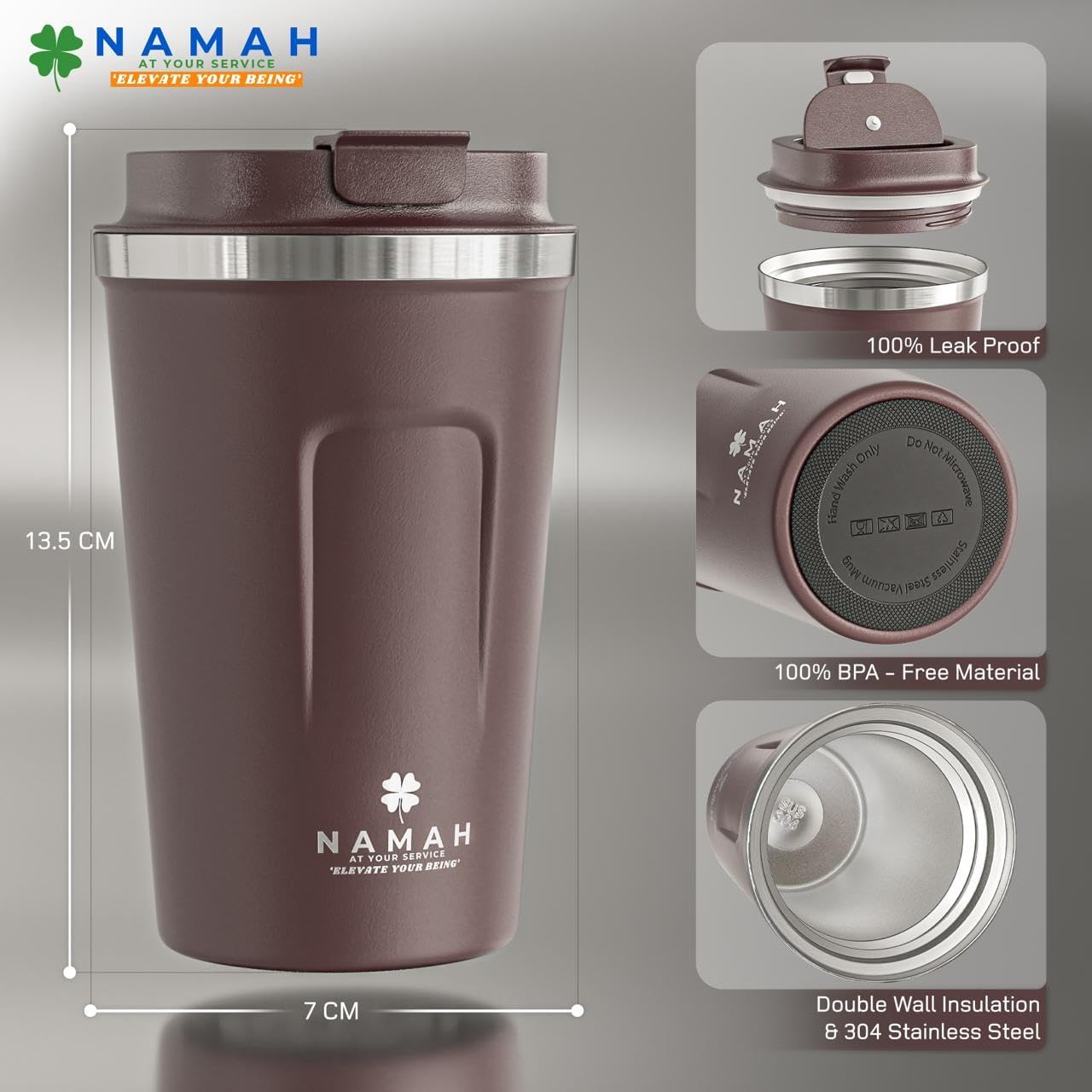 NAMAH® 12oz Insulated Stainless Steel Coffee Mug with Lid – Double Wall Vacuum Insulated Travel Cup for Hot & Cold Drinks – Leakproof Reusable Tumbler for Coffee, Tea & Cocoa – Tangy Vibe