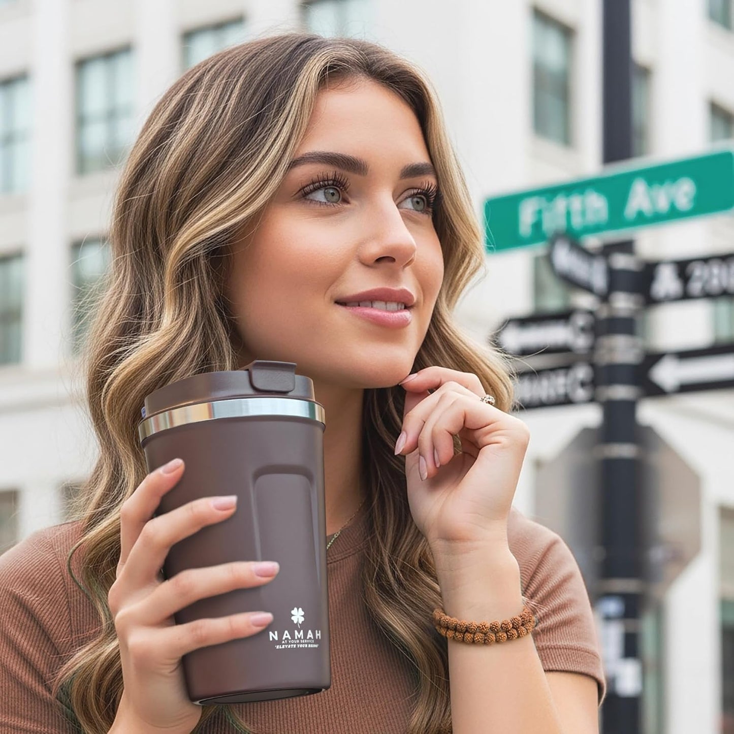NAMAH® 12oz Insulated Stainless Steel Coffee Mug with Lid – Double Wall Vacuum Insulated Travel Cup for Hot & Cold Drinks – Leakproof Reusable Tumbler for Coffee, Tea & Cocoa – Tangy Vibe