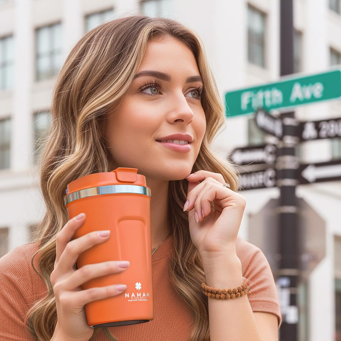 NAMAH® 12oz Insulated Stainless Steel Coffee Mug with Lid – Double Wall Vacuum Insulated Travel Cup for Hot & Cold Drinks – Leakproof Reusable Tumbler for Coffee, Tea & Cocoa – Tangy Vibe