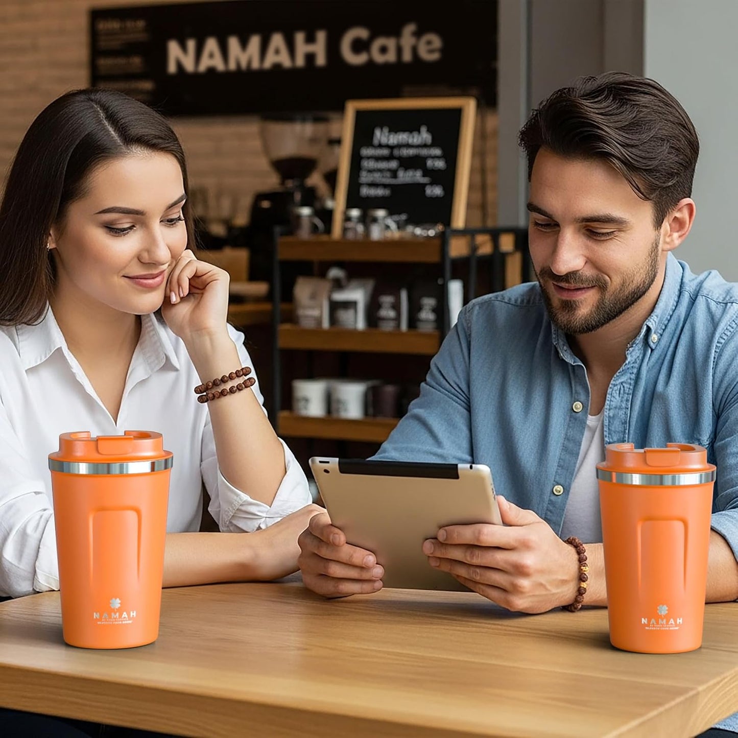 NAMAH® 12oz Insulated Stainless Steel Coffee Mug with Lid – Double Wall Vacuum Insulated Travel Cup for Hot & Cold Drinks – Leakproof Reusable Tumbler for Coffee, Tea & Cocoa – Tangy Vibe