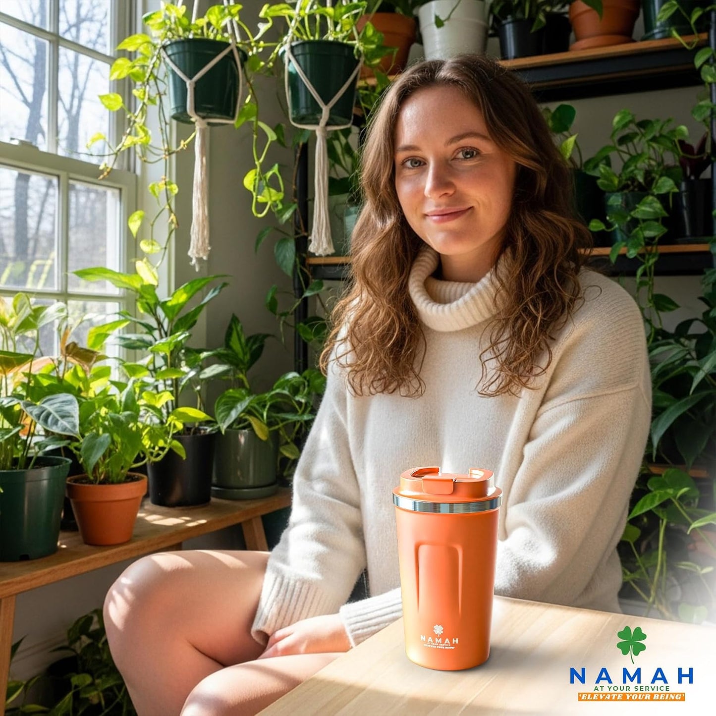 NAMAH® 12oz Insulated Stainless Steel Coffee Mug with Lid – Double Wall Vacuum Insulated Travel Cup for Hot & Cold Drinks – Leakproof Reusable Tumbler for Coffee, Tea & Cocoa – Tangy Vibe