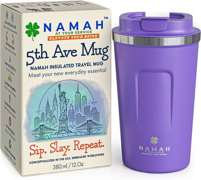 NAMAH® 12oz Insulated Stainless Steel Coffee Mug with Lid – Double Wall Vacuum Insulated Travel Cup for Hot & Cold Drinks – Leakproof Reusable Tumbler for Coffee, Tea & Cocoa – Tangy Vibe