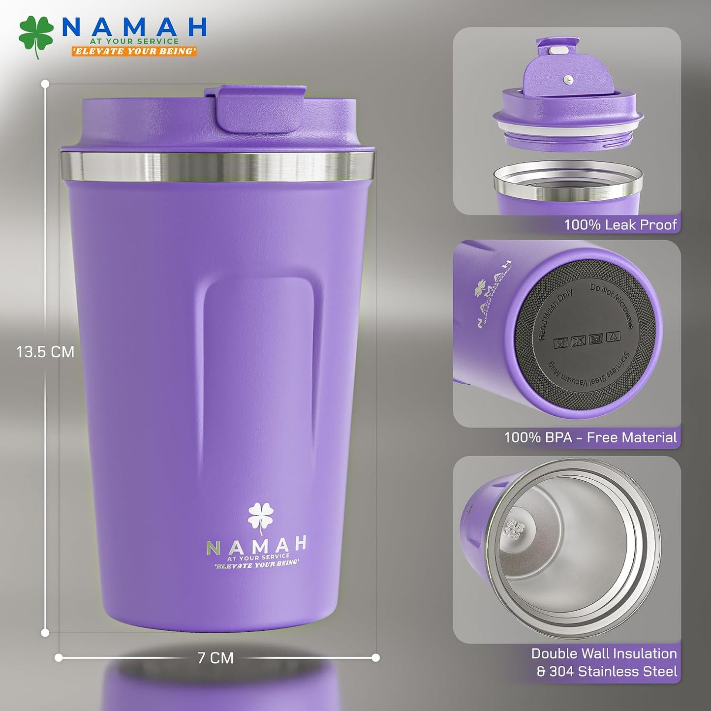 NAMAH® 12oz Insulated Stainless Steel Coffee Mug with Lid – Double Wall Vacuum Insulated Travel Cup for Hot & Cold Drinks – Leakproof Reusable Tumbler for Coffee, Tea & Cocoa – Tangy Vibe