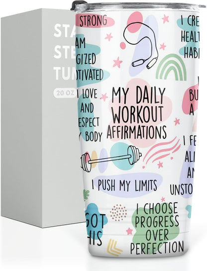 Workout Fitness Gym Gifts for Women, 20oz Stainless Steel Tumbler with Lid Straw, Exercise Gift for Her, Friends for Birthday, Christmas - My Daily Affirmations