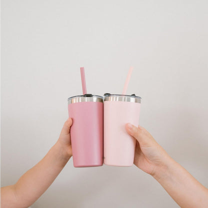 Stainless Steel Insulated Tumbler with Lid and Straw, 20 oz Stainless Steel Cups, Set of 2 Travel Coffee Mug for Adults, Iced Coffee Cup with Lid, Tumbler for Travel (Coral + Yellow)