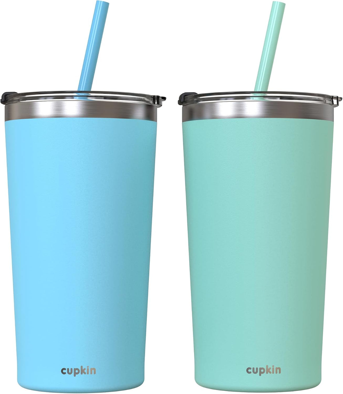 Stainless Steel Insulated Tumbler with Lid and Straw, 20 oz Stainless Steel Cups, Set of 2 Travel Coffee Mug for Adults, Iced Coffee Cup with Lid, Tumbler for Travel (Coral + Yellow)