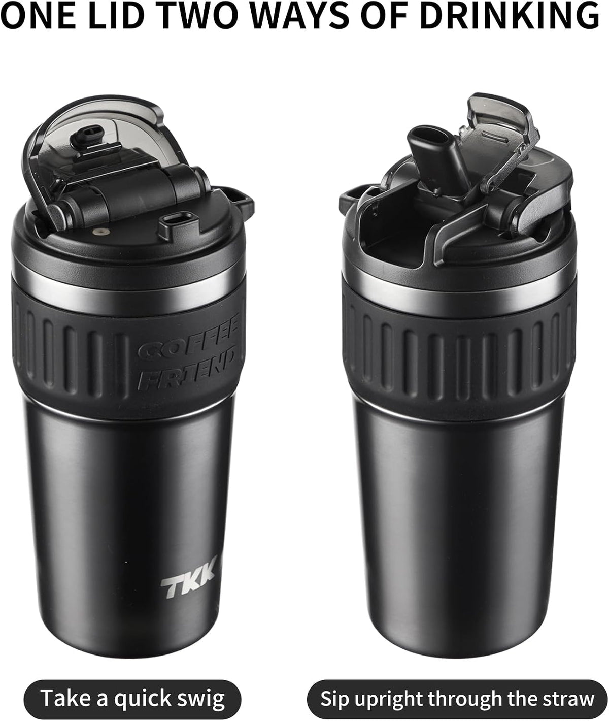 Insulated Coffee Mug with Ceramic Coating, 21oz Iced Coffee Tumbler Cup with Straw Lid Double Wall Vacuum Leak Proof Travel Mug with Strap for Hot and Iced Beverage, Tungsten Steel
