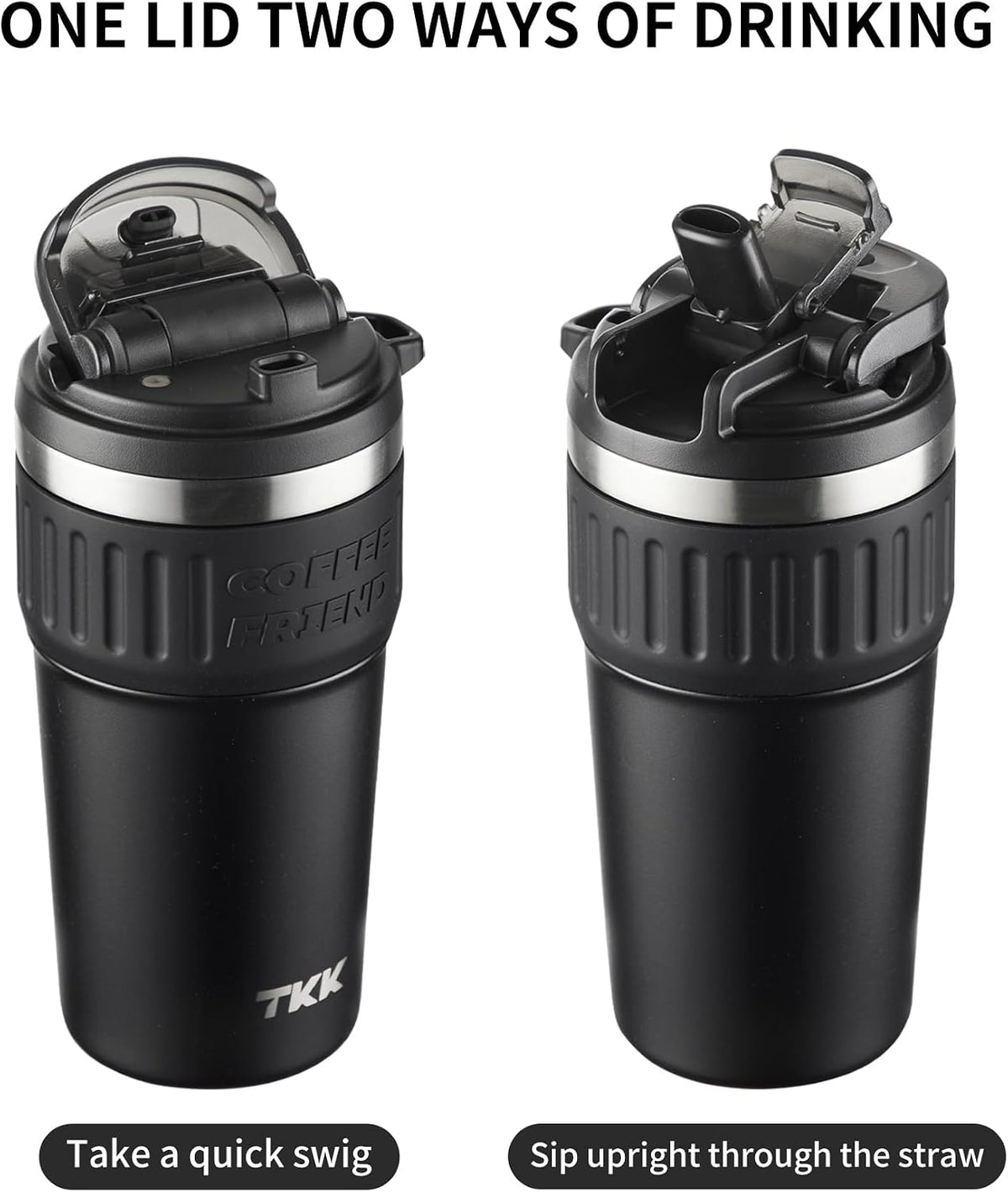 Insulated Coffee Mug with Ceramic Coating, 21oz Iced Coffee Tumbler Cup with Straw Lid Double Wall Vacuum Leak Proof Travel Mug with Strap for Hot and Iced Beverage, Tungsten Steel