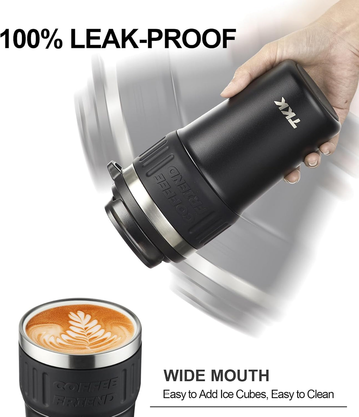 Insulated Coffee Mug with Ceramic Coating, 21oz Iced Coffee Tumbler Cup with Straw Lid Double Wall Vacuum Leak Proof Travel Mug with Strap for Hot and Iced Beverage, Tungsten Steel