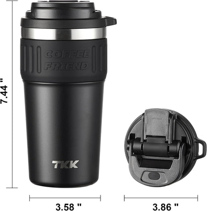 Insulated Coffee Mug with Ceramic Coating, 21oz Iced Coffee Tumbler Cup with Straw Lid Double Wall Vacuum Leak Proof Travel Mug with Strap for Hot and Iced Beverage, Tungsten Steel