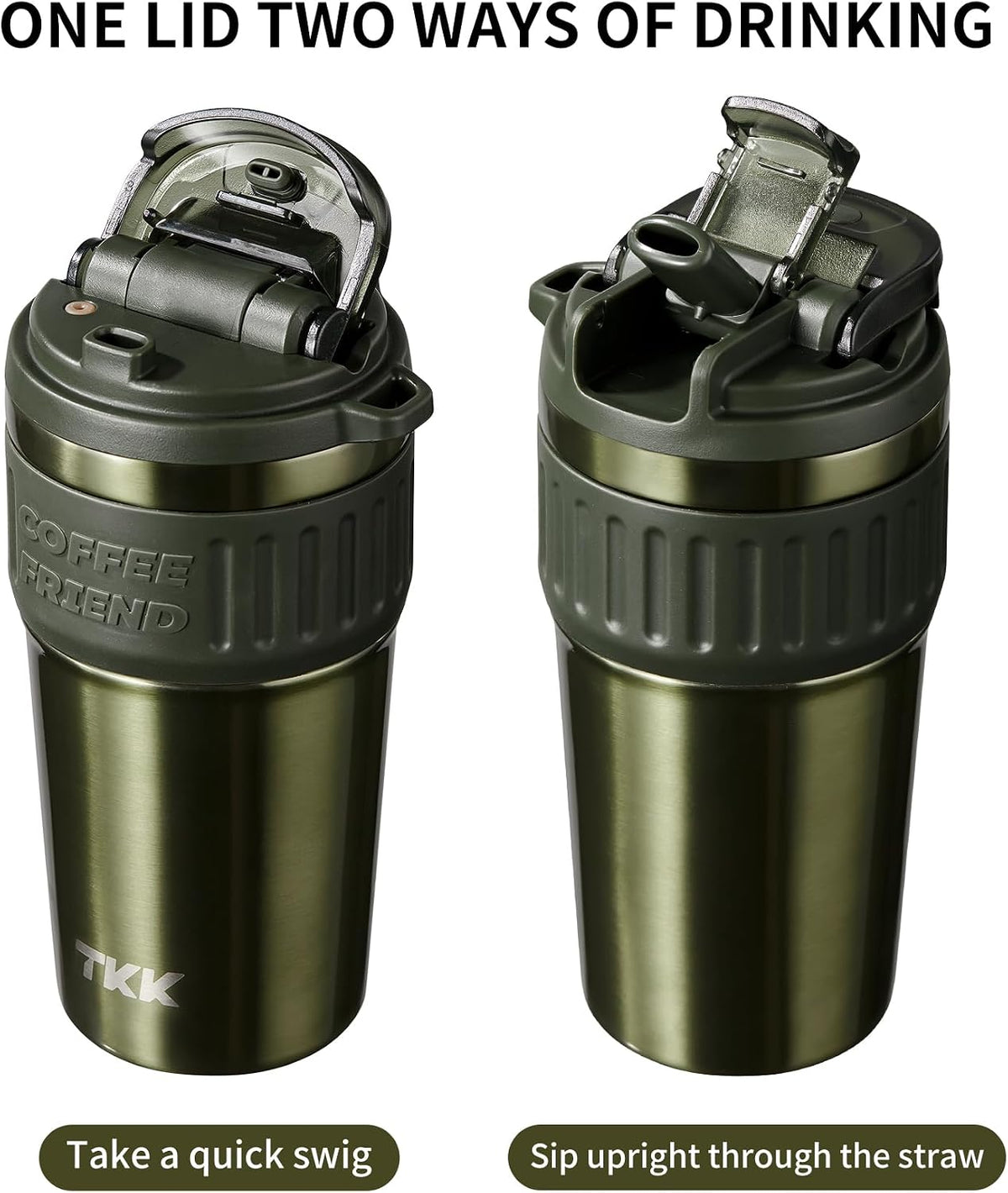 Insulated Coffee Mug with Ceramic Coating, 21oz Iced Coffee Tumbler Cup with Straw Lid Double Wall Vacuum Leak Proof Travel Mug with Strap for Hot and Iced Beverage, Tungsten Steel