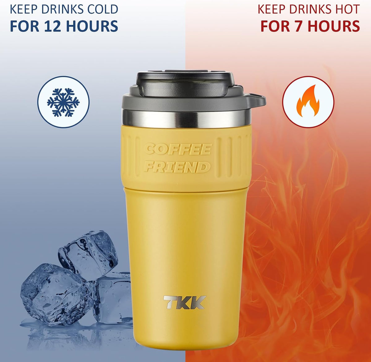 Insulated Coffee Mug with Ceramic Coating, 21oz Iced Coffee Tumbler Cup with Straw Lid Double Wall Vacuum Leak Proof Travel Mug with Strap for Hot and Iced Beverage, Tungsten Steel