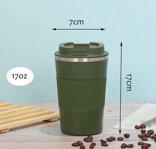 17oz Stainless Steel Vacuum Insulated Coffee Travel Mug for Ice Drink & Hot Beverage, Double Wall Travel Tumbler Cups with Spill Proof Lid for Men and Women (GREEN)