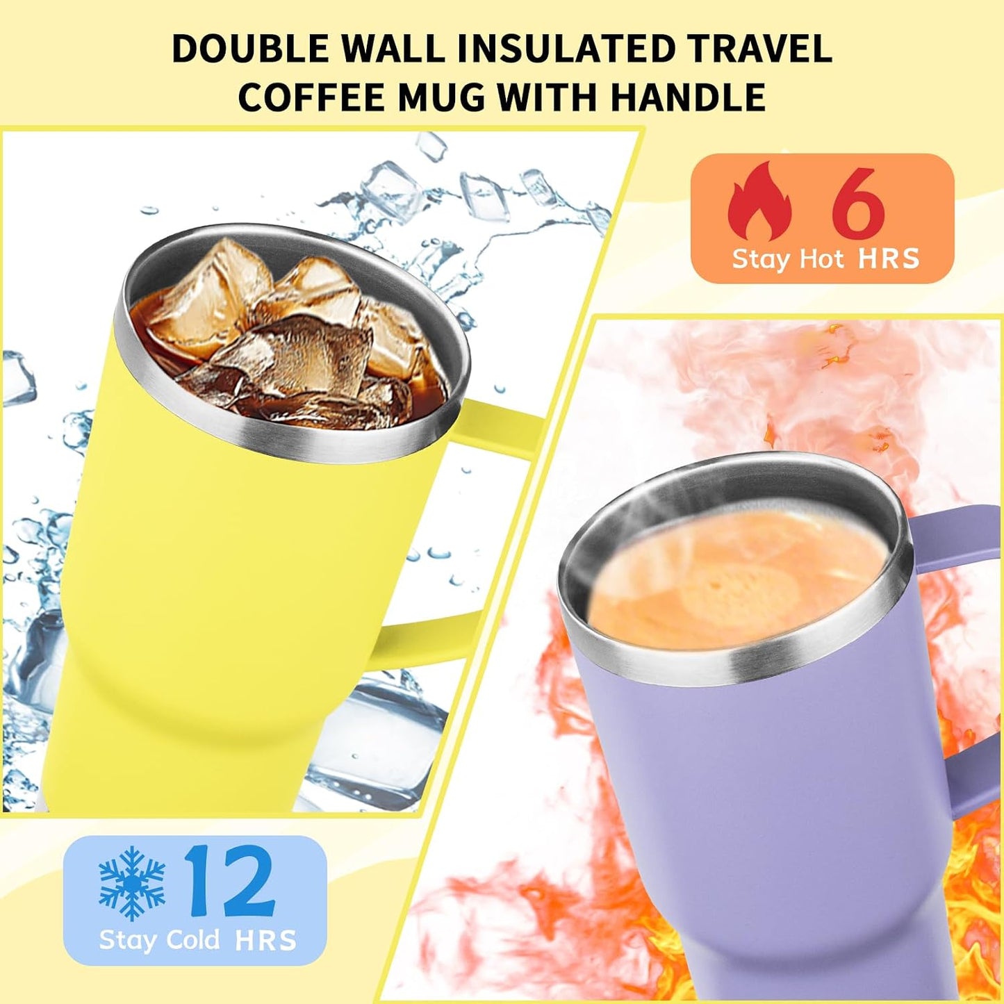 20oz Insulated Tumbler with Handle Stainless Steel Travel Coffee Mug with Lid and Straw Double Wall Vacuum Leak-proof Reusable Thermal Water Cup for Hot and Cold Drinks (Black,1 Pack)
