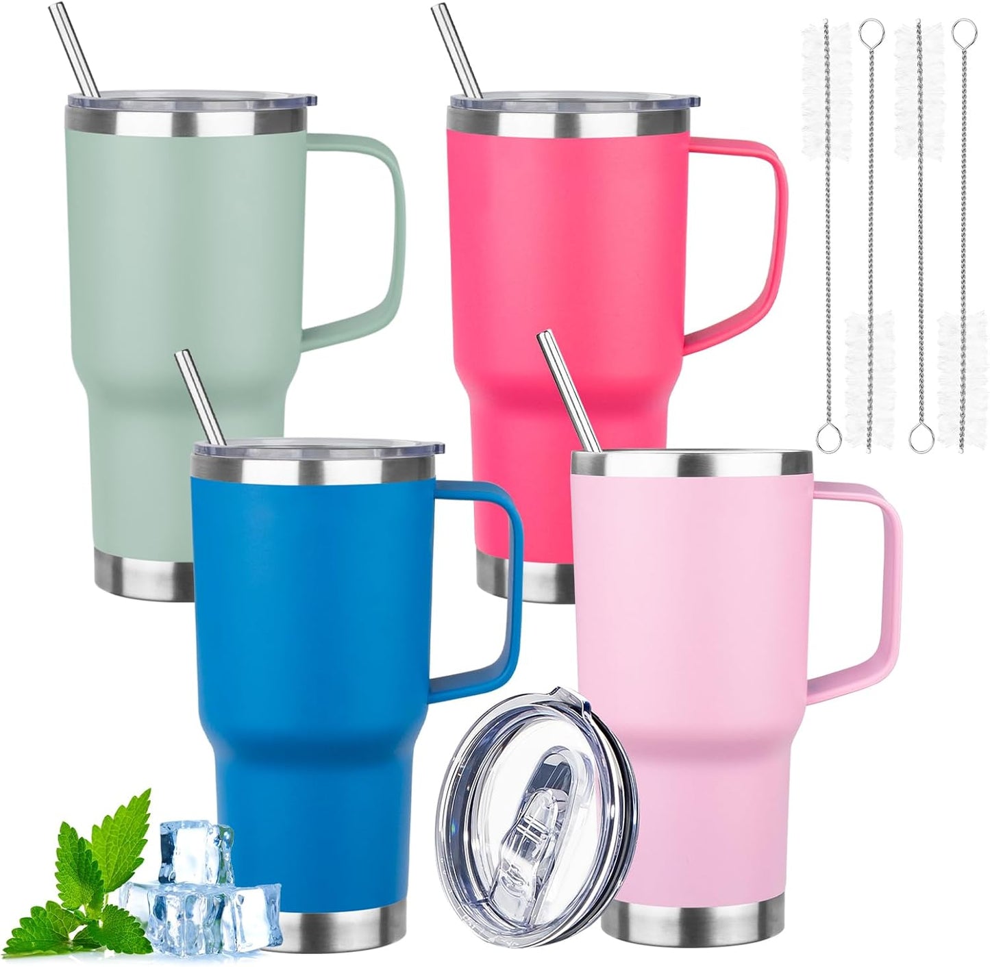 20oz Insulated Tumbler with Handle Stainless Steel Travel Coffee Mug with Lid and Straw Double Wall Vacuum Leak-proof Reusable Thermal Water Cup for Hot and Cold Drinks (Black,1 Pack)