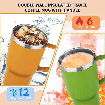 20oz Insulated Tumbler with Handle Stainless Steel Travel Coffee Mug with Lid and Straw Double Wall Vacuum Leak-proof Reusable Thermal Water Cup for Hot and Cold Drinks (Black,1 Pack)