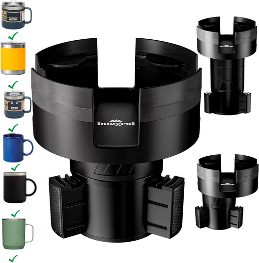 Integral Car Cup Holder Expander for Coffee Mugs & Yeti Rambler - Black | Adjustable base with rubber tabs securely holds most 10-14oz coffee mugs, Yeti Ramblers & travel tumblers