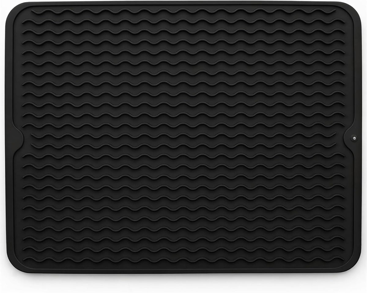 Silicone Dish Drying Mat 16 x 12 Inch, Non-Slip Heat Resistant Food-Grade Silicone Dish Pad, Easy Clean Multipurpose Sink Mat & Counter Protector, Gray