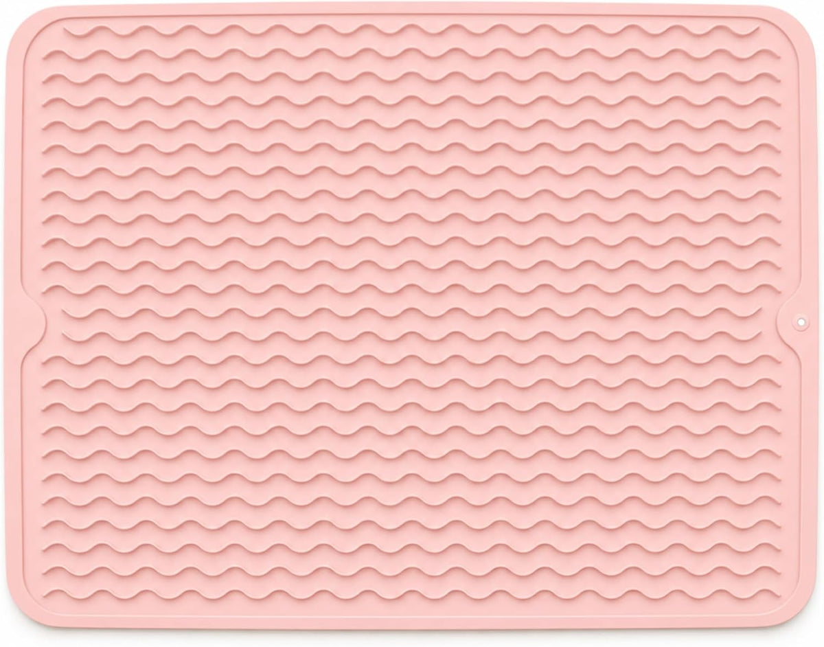 Silicone Dish Drying Mat 16 x 12 Inch, Non-Slip Heat Resistant Food-Grade Silicone Dish Pad, Easy Clean Multipurpose Sink Mat & Counter Protector, Gray