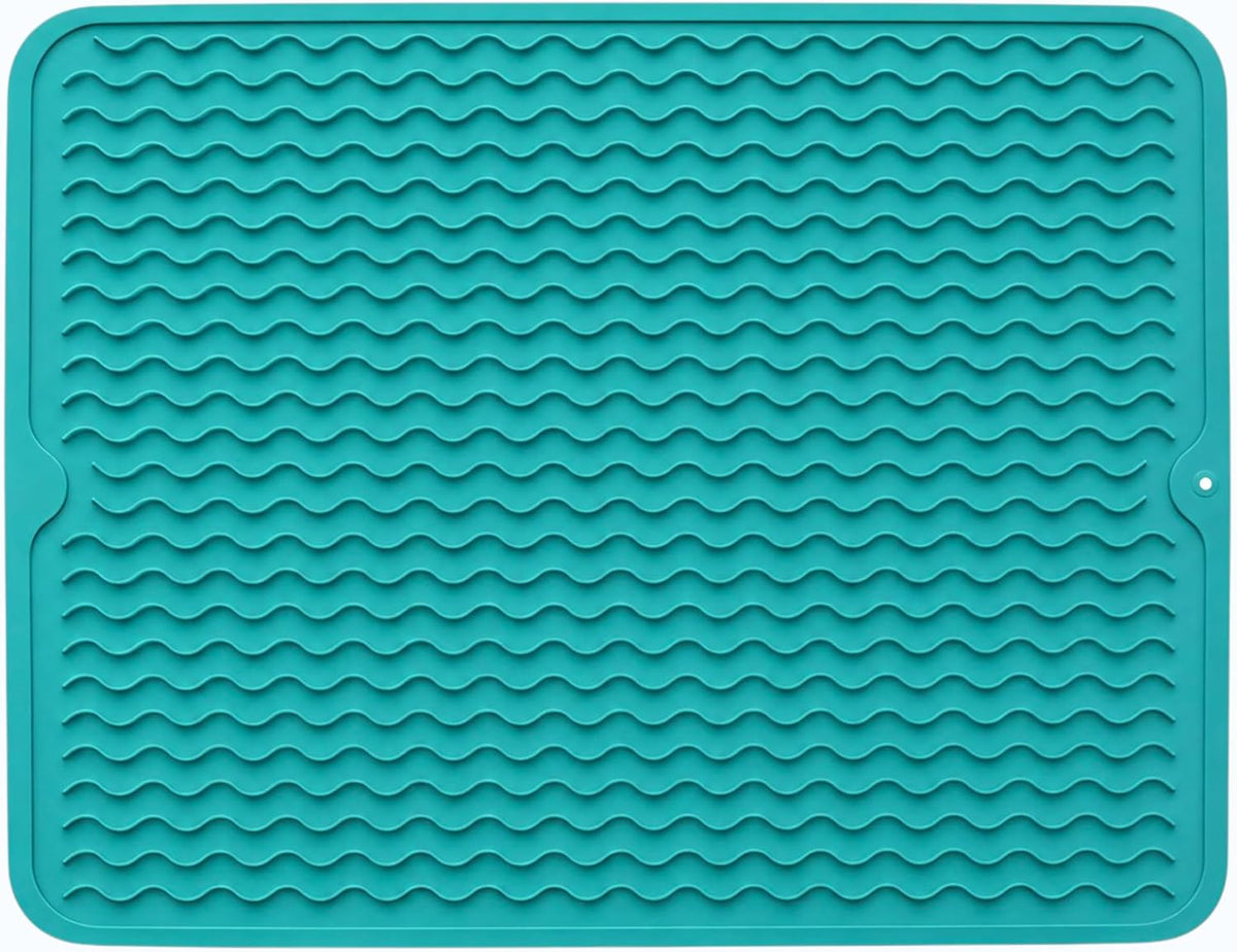 Silicone Dish Drying Mat 16 x 12 Inch, Non-Slip Heat Resistant Food-Grade Silicone Dish Pad, Easy Clean Multipurpose Sink Mat & Counter Protector, Gray