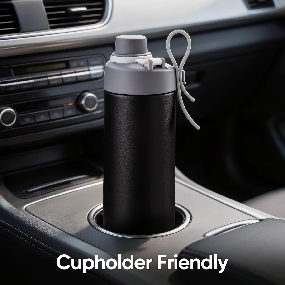 18 oz Insulated Water Bottle with Handle, 304 Stainless Steel Double Wall Vacuum, Keep 24H Cold, Leak Proof, BPA-Free,with Lid & Non-Slip Bottom for Outdoor, Sports, Work, Travel (Black)
