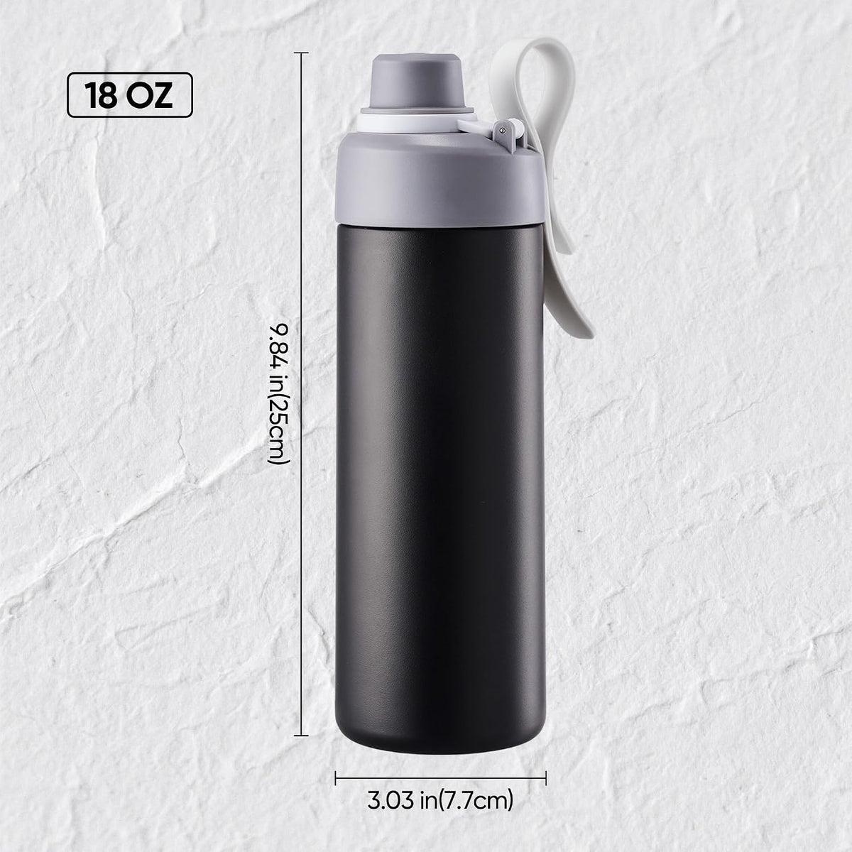 18 oz Insulated Water Bottle with Handle, 304 Stainless Steel Double Wall Vacuum, Keep 24H Cold, Leak Proof, BPA-Free,with Lid & Non-Slip Bottom for Outdoor, Sports, Work, Travel (Black)