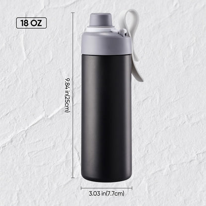 18 oz Insulated Water Bottle with Handle, 304 Stainless Steel Double Wall Vacuum, Keep 24H Cold, Leak Proof, BPA-Free,with Lid & Non-Slip Bottom for Outdoor, Sports, Work, Travel (Black)