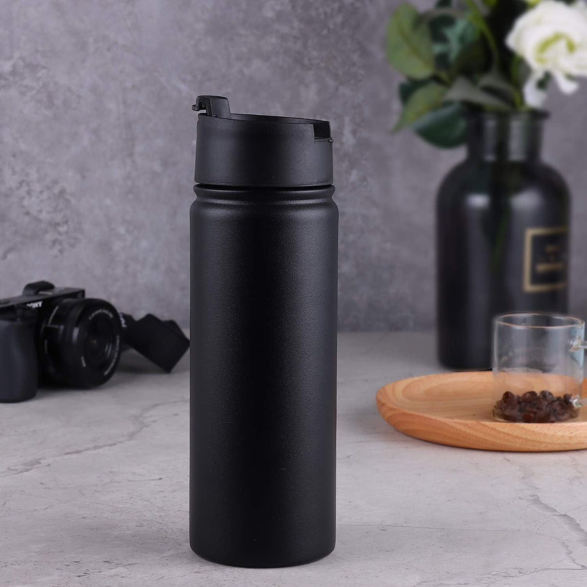 Tea Infuser Bottle With Removable Loose Leaf Tea Strainer Cup 18/8 Stainless Steel Portable Insulated Travel Tea Tumbler Black