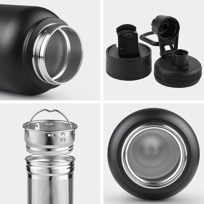 Tea Infuser Bottle With Removable Loose Leaf Tea Strainer Cup 18/8 Stainless Steel Portable Insulated Travel Tea Tumbler Black