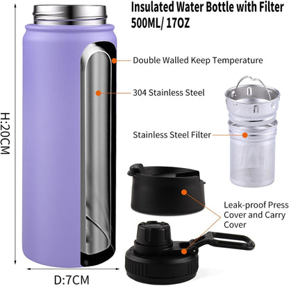 Tea Infuser Bottle With Removable Loose Leaf Tea Strainer Cup 18/8 Stainless Steel Portable Insulated Travel Tea Tumbler Black