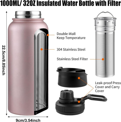 Tea Infuser Bottle With Removable Loose Leaf Tea Strainer Cup 18/8 Stainless Steel Portable Insulated Travel Tea Tumbler Black