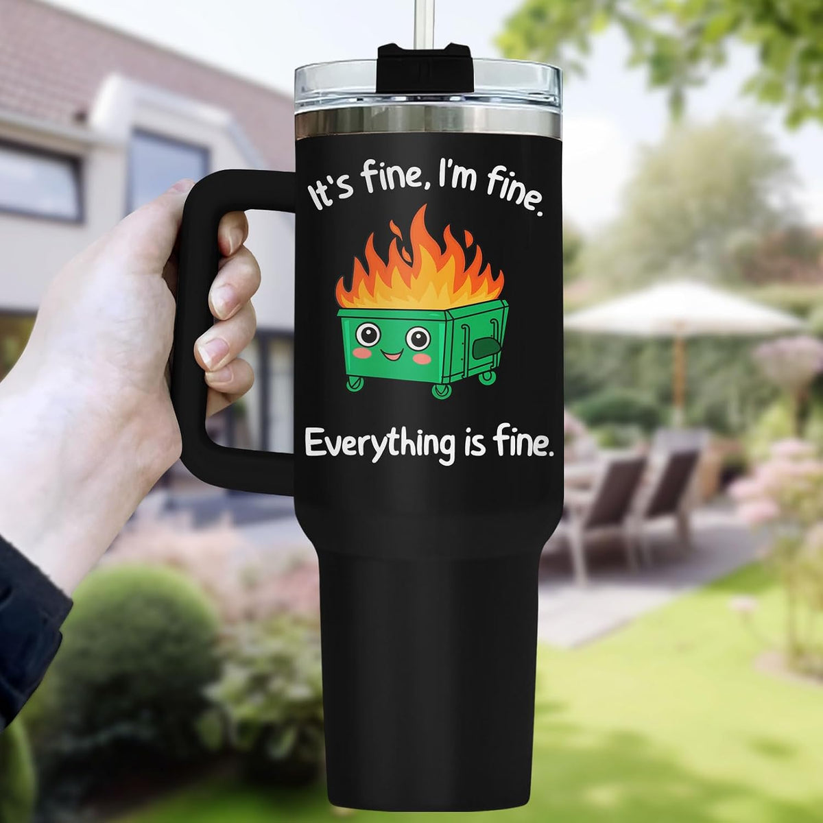 Dumpster Fire This Little 40 oz Tumbler with Handle, Spooky Lover Gift | Gifts for Him Her, Friends & Coworkers