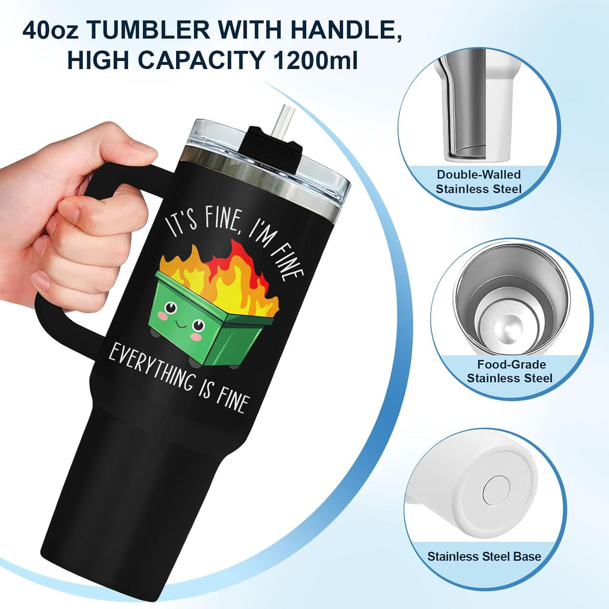 Dumpster Fire This Little 40 oz Tumbler with Handle, Spooky Lover Gift | Gifts for Him Her, Friends & Coworkers