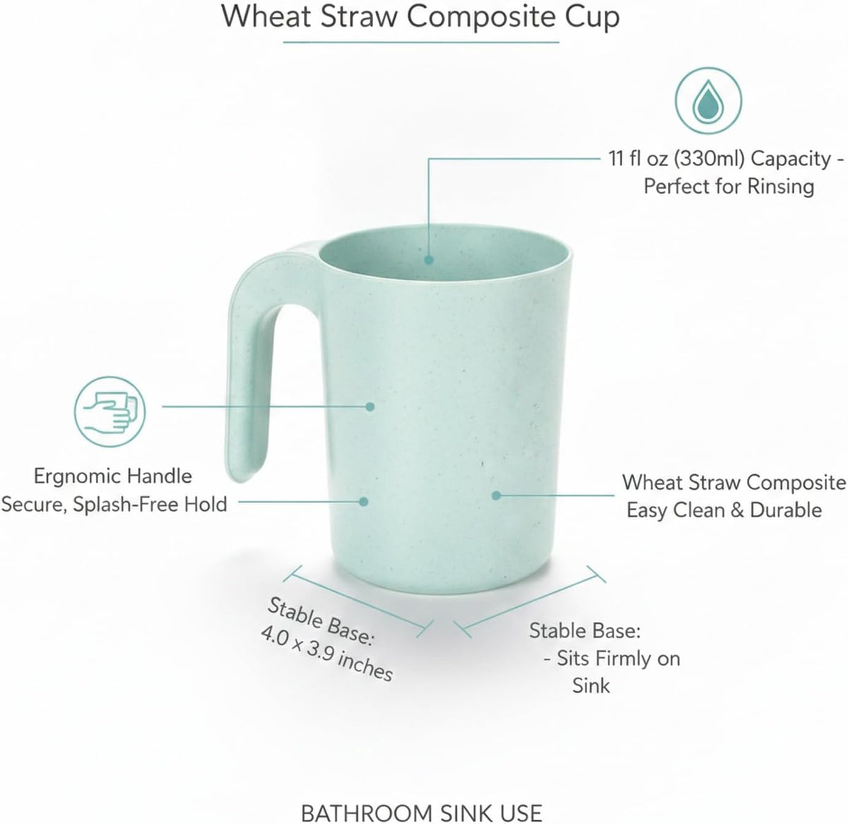 1 Pack Wheat Straw Tumbler with Handle, 11 fl oz Compact Drinking Cup for Bathroom Sink and Office Desk Use