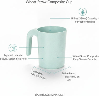 1 Pack Wheat Straw Tumbler with Handle, 11 fl oz Compact Drinking Cup for Bathroom Sink and Office Desk Use