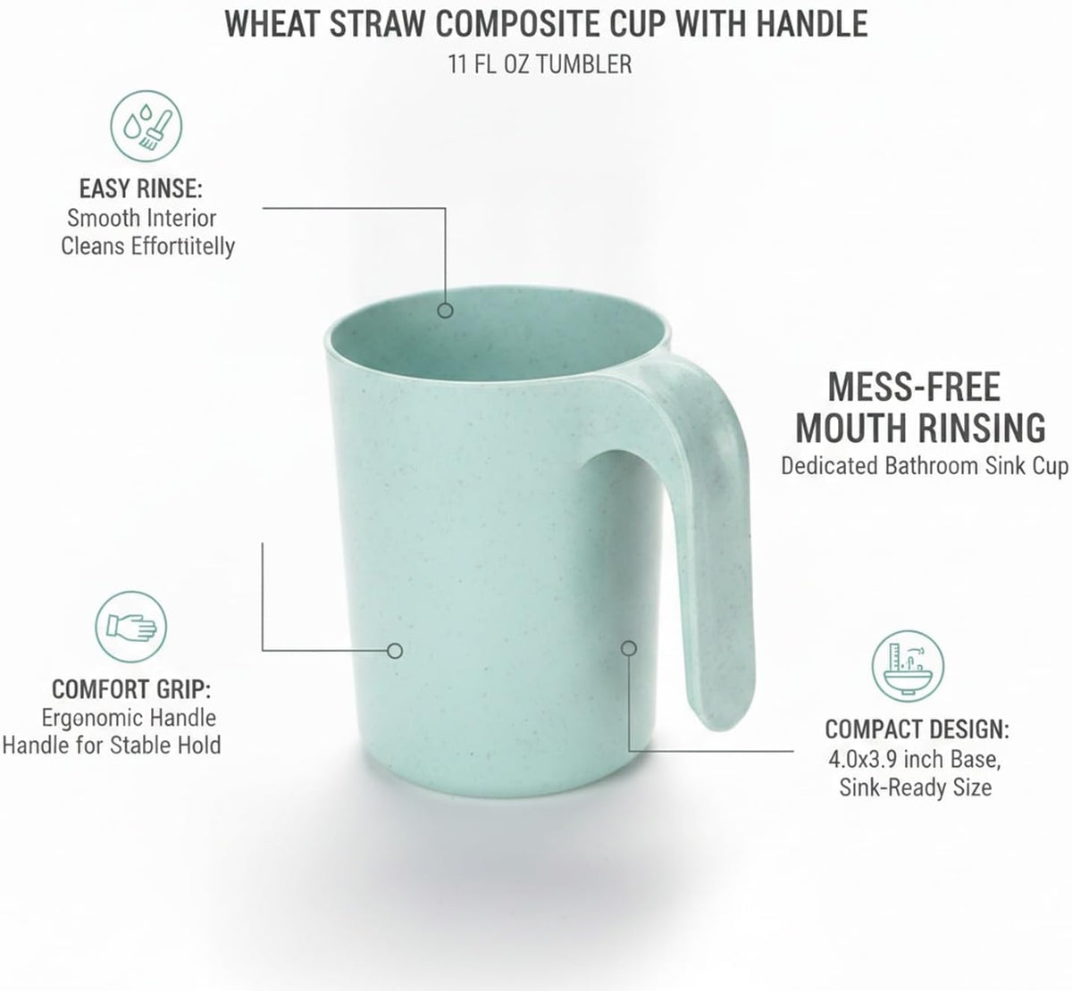 1 Pack Wheat Straw Tumbler with Handle, 11 fl oz Compact Drinking Cup for Bathroom Sink and Office Desk Use