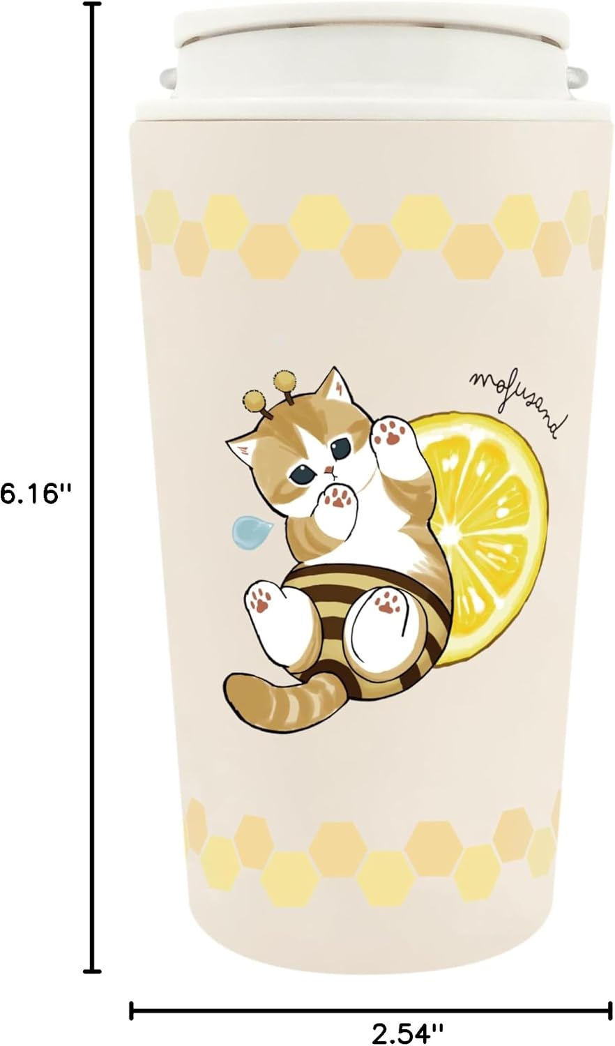 mofusand Vacuum Double Layer Carry Tumbler, 12.2 fl oz (360 ml), Handle, Lid Included, Mug, Hot or Cold Insulated, Cute, Cat 53-2181
