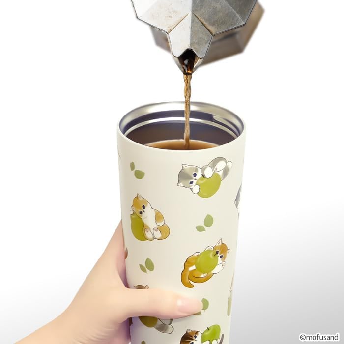 mofusand Vacuum Double Layer Carry Tumbler, 12.2 fl oz (360 ml), Handle, Lid Included, Mug, Hot or Cold Insulated, Cute, Cat 53-2181