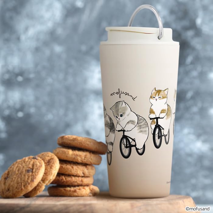 mofusand Vacuum Double Layer Carry Tumbler, 12.2 fl oz (360 ml), Handle, Lid Included, Mug, Hot or Cold Insulated, Cute, Cat 53-2181