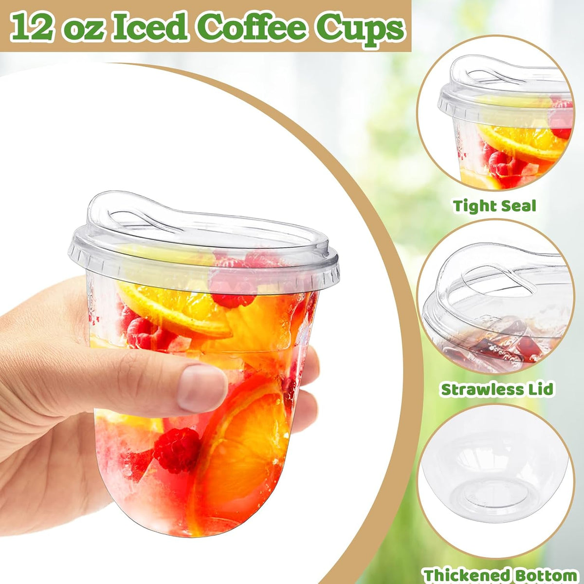 16 oz Clear Plastic Iced Coffee Cups with Strawless Sip Lids