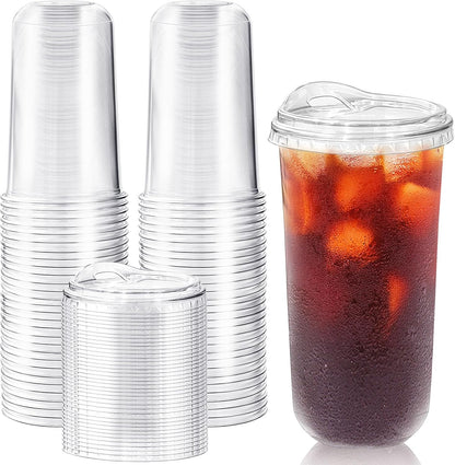 16 oz Clear Plastic Iced Coffee Cups with Strawless Sip Lids