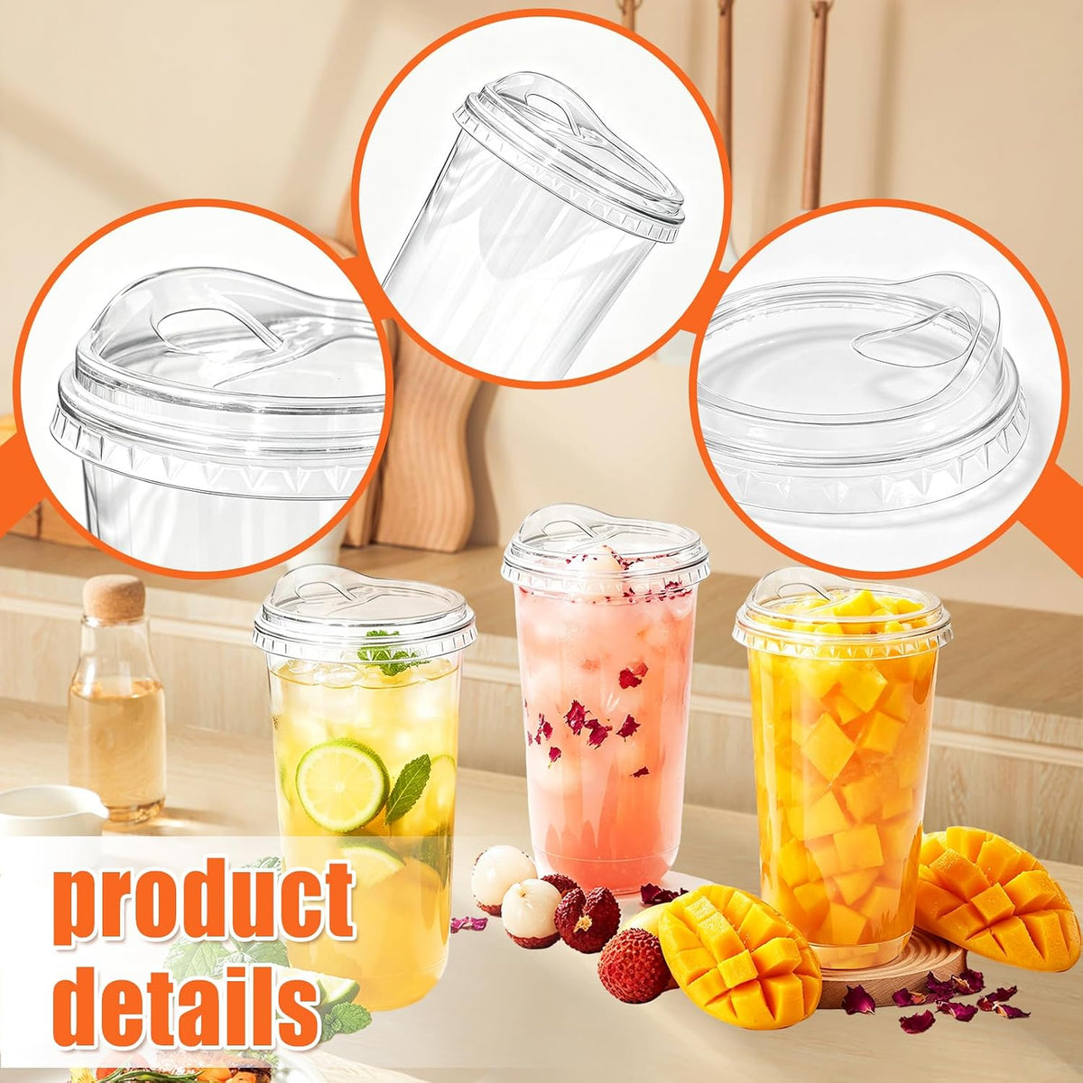 16 oz Clear Plastic Iced Coffee Cups with Strawless Sip Lids