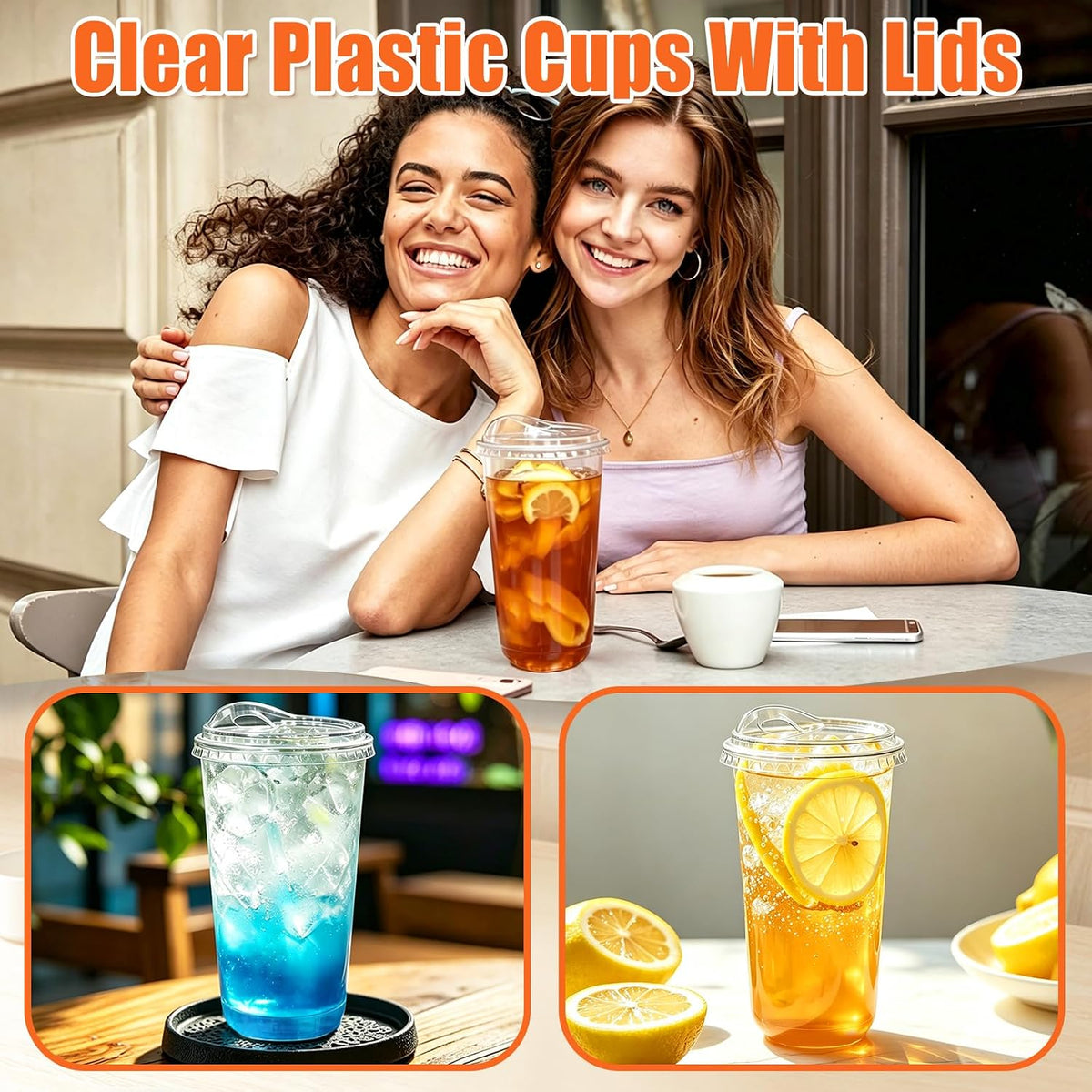 16 oz Clear Plastic Iced Coffee Cups with Strawless Sip Lids