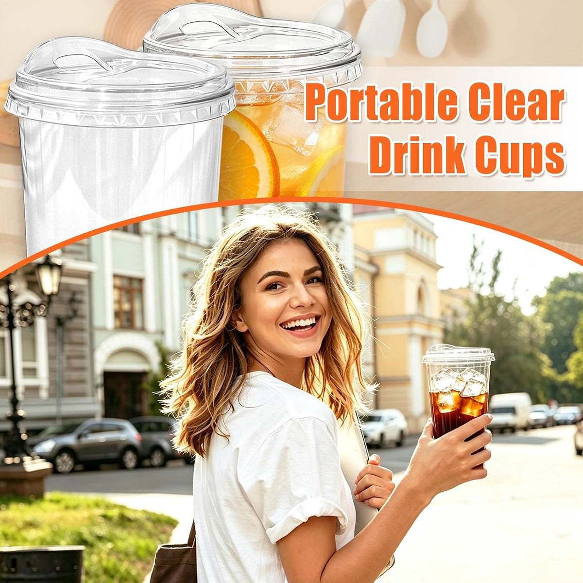 16 oz Clear Plastic Iced Coffee Cups with Strawless Sip Lids