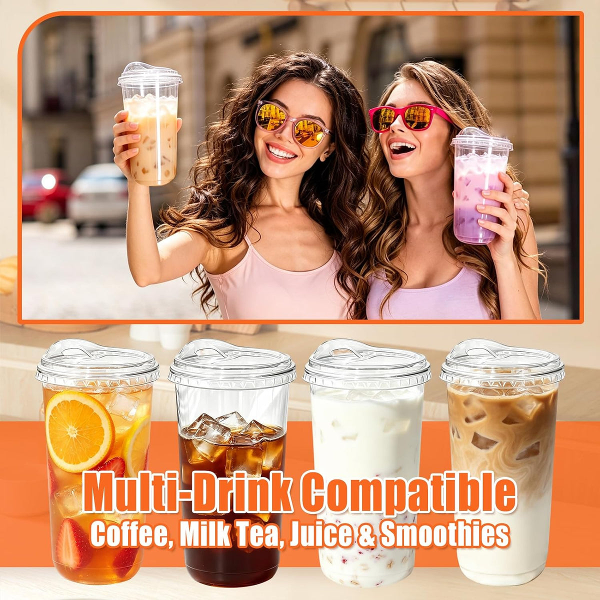 16 oz Clear Plastic Iced Coffee Cups with Strawless Sip Lids