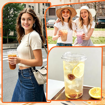 16 oz Clear Plastic Iced Coffee Cups with Strawless Sip Lids
